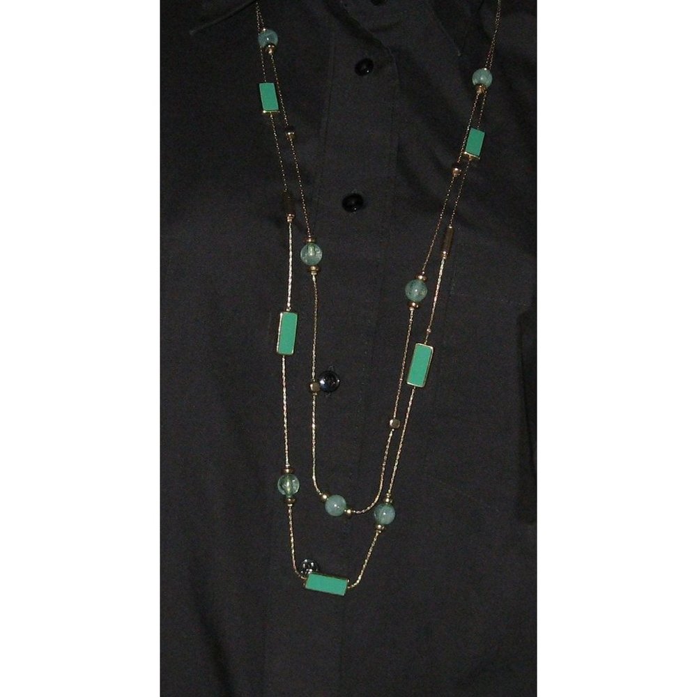 NY & Co. Gold Tone Teal Color  Bead Necklace